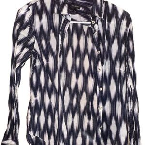 Talbots Women’s Blue and White Patterned Shirt